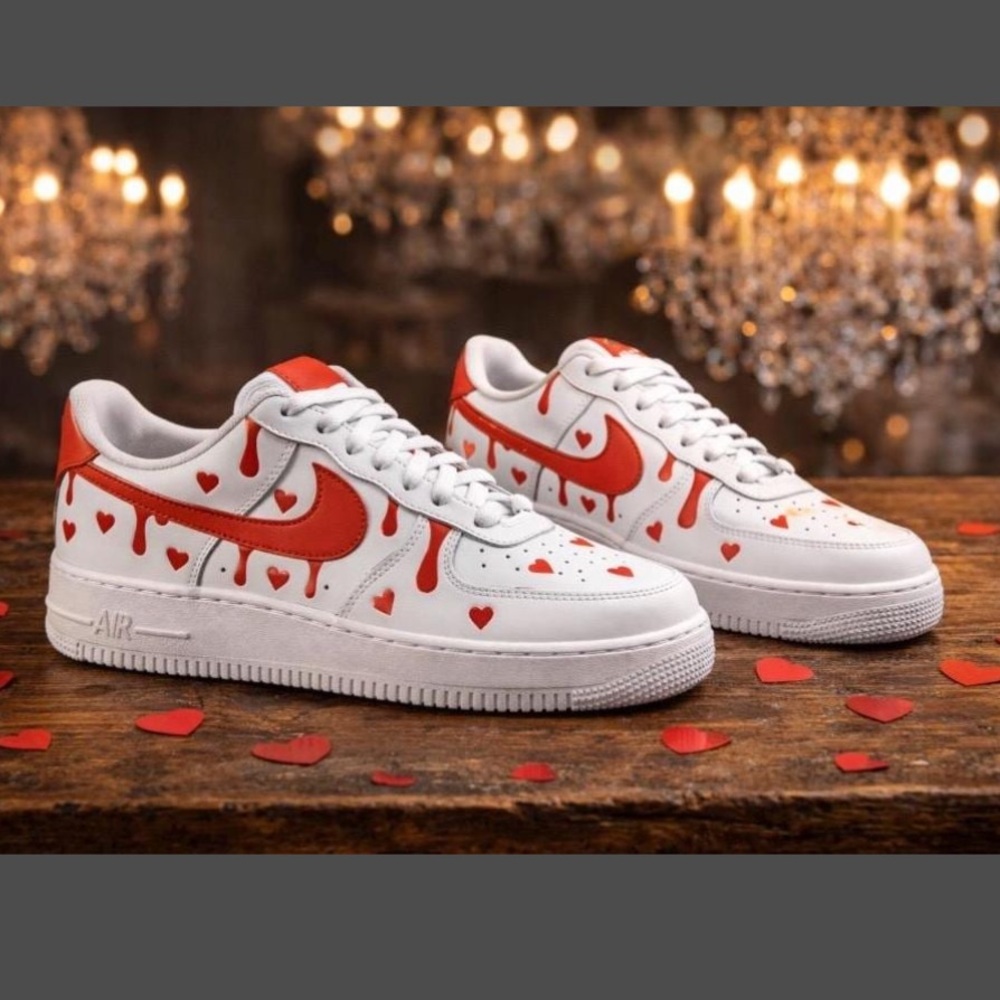 Hand Painted Valentine’s Nike Air Force 1 | Custom Pink Red AF1 | One of a Kind